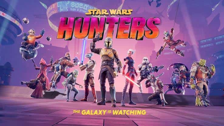 A dynamic battle scene in Star Wars: Hunters with diverse characters in action.