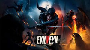 Screenshot of EvilVEvil gameplay showcasing fast-paced vampire shooter action. EvilVEvil Review