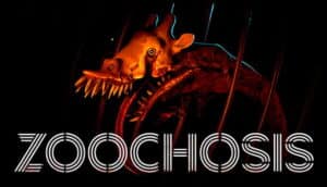 Screenshot from Zoochosis showing a grimy zoo environment with disturbing creatures.