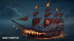 Screenshot of Sea of Thieves Season 13 showing players in villainous roles and new events.