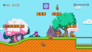 Screenshot of Kitsune Tails gameplay showing Yuzu navigating a challenging platforming level. Kitsune Tails Review